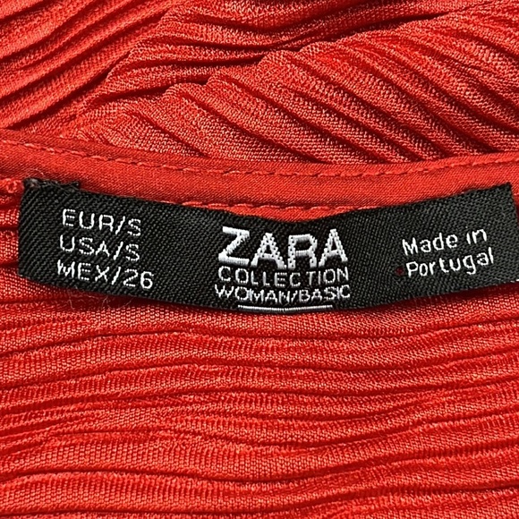 ZARA Kimono SLV Shimmer Ribbed Draped Lettuce Edge V-Neck Red Midi Party Dress S - Picture 6 of 16